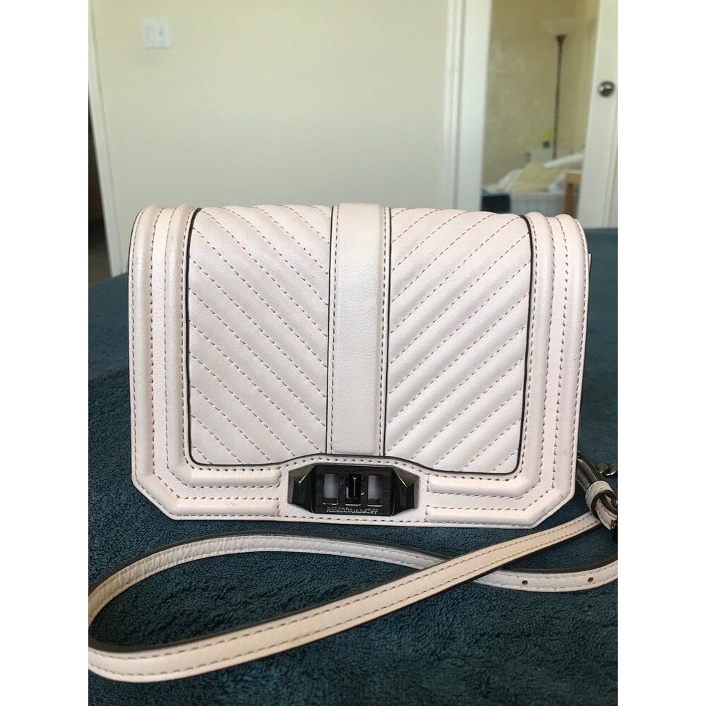 Rebecca Minkoff love wallet on chain quilted chevron crossbody in baby pink